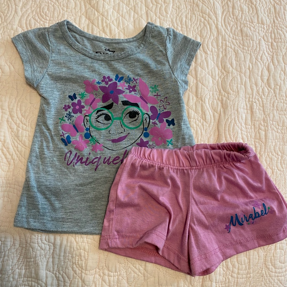 Disney Girls Grey Tee and Pink Mirabel Shorts Matching Set